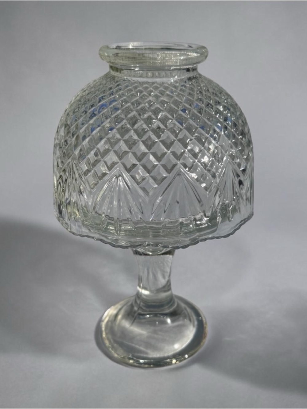 Vintage PartyLite Clearview Fairy Lamp Pedestal Clear Glass Diamond Point 2 Pc